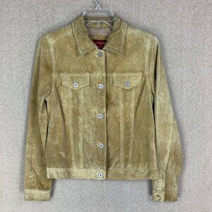 Eddie Bauer Seattle Suede Jacket Size XS tan jacket Trucker 100% Genuine Leathe